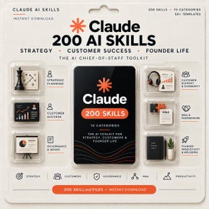 Claude AI Skills Toolkit | 200 Strategy, Customer Success, Founder Productivity (Digital Download)