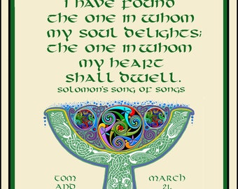 Custom Irish Goblet wedding gift FREE US Shipping, Personalized, with authentic tenth century lettering and designs,
