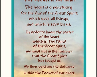 Pocket of the Heart by Black Elk, Native American Sioux, hand lettered inspirational print   FREE US SHIPPING!