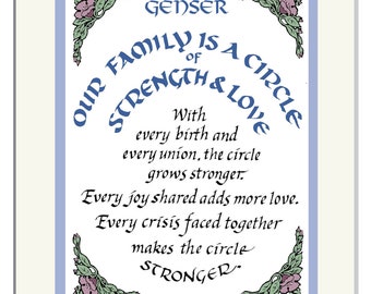 Family Circle, personalized, Free US Shipping; hand-lettered print;