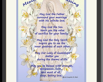 Spanish-Mexican Wedding Gift in Spanish or English, Bendicion de la Boda, Our Lady of Guadalupe design Framed