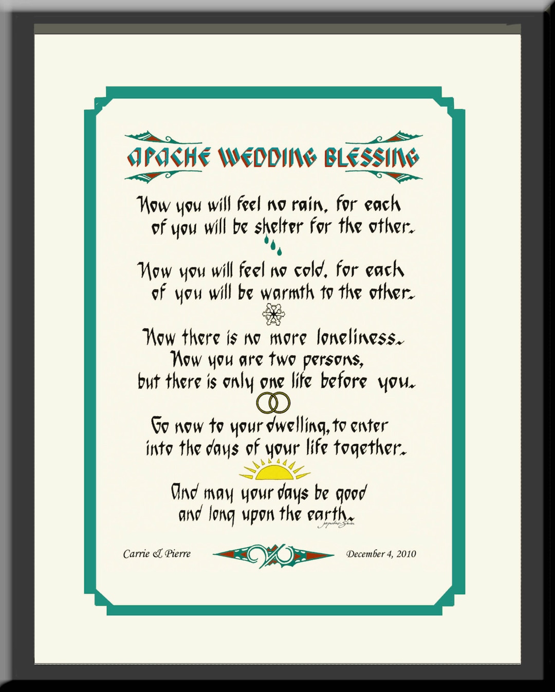 Apache Indian Native American Wedding Gift Personalized, Custom Framed
