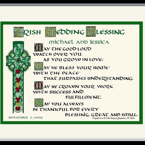 Custom Irish Celtic Wedding Blessing Gift, FREE personalizing. My Celtic calligraphy and unique design, custom matted and framed