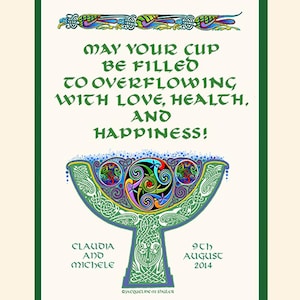 Irish Wedding Gift, Celtic Goblet, FREE SHIPPING- 10th century lettering and design, framed, anniversary or engagement gift, 11&quot;x 14&quot;