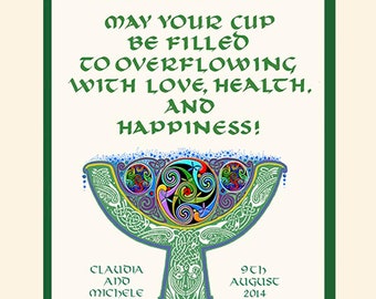 Irish Wedding Gift, Celtic Goblet, FREE SHIPPING- 10th century lettering and design, framed, anniversary or engagement gift, 11"x 14"