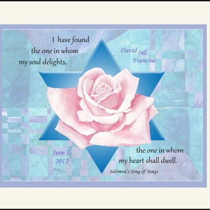 Custom Jewish Wedding Gift; FREE US Shipping; Song of Solomon  Free personalizing Unique Hand-painted print , 11&quot; x 14&quot; matted.