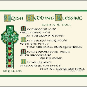 Custom Irish Celtic Wedding Blessing Gift, FREE SHIPPING & PERSONALIZING. My Celtic calligraphy and unique design, custom matted and framed