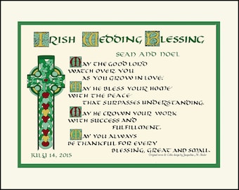 Irish Celtic Wedding Blessing Gift, FREE SHIPPING & PERSONALIZING. My Celtic calligraphy and unique design, custom matted and framed