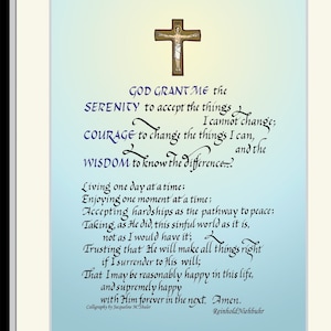 Custom Serenity Prayer, Great Sobriety Gift: Full Length, by R. Niehbuhr, framed, hand-lettered;  Free personalizing