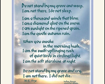 Do not stand at my grave & weep -Memorial Sympathy Gift. personalized Hand lettered print, by Jacqueline Shuler