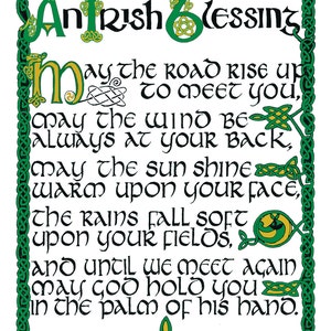 Irish Blessing Free US Shipping 11 x 14 print hand-lettered in tenth century Celtic with authentic Irish decoration image 1