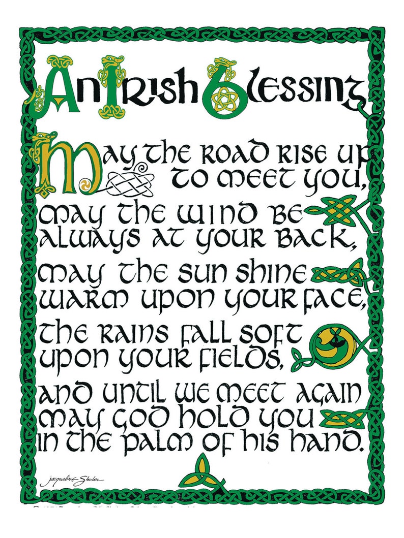 Irish Blessing Free US Shipping 11 x 14 print hand-lettered in tenth century Celtic with authentic Irish decoration image 1