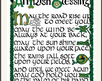 Irish Blessing - Celtic hand lettering and design FREE US Shipping! matted print 8" x 10" by Jacqueline Shuler