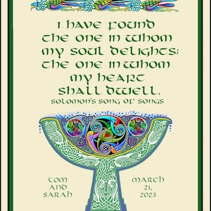 Custom Irish Celtic Wedding Gift, authentic 10th century lettering and design, Free personalizing, matted & framed,  11&quot;x 14&quot;