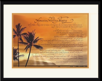 Hawaiian Aloha Wedding Gift personalized with English Translation; custom photo choices! Destination wedding gift, engagement gift,  framed