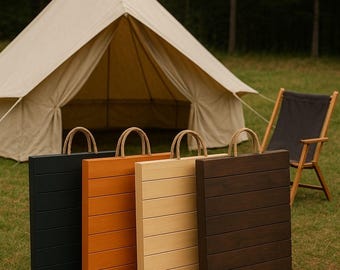 Juego de mesa boho plegable multifuncional, mesa de picnic y bohemia, mesa de madera hecha a mano, mesa de bolso para espacios pequeños