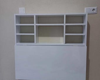 Wall Mounted Folding Table with Storage Shelves | Compact Space Saving Desk for Home & Apartment