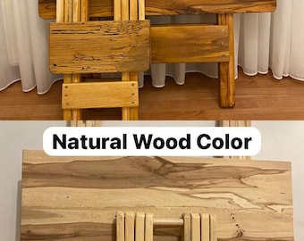 Solid Wood Foldable Dining Table, Collapsible Drop Leaf Table, Rustic Kitchen Table, Space Saving Wooden Table for Small Spaces, Balcony or