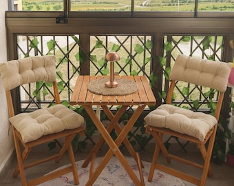 Juego de mesa y sillas de comedor de madera plegables con cojines / Muebles de patio rústicos hechos a mano / Mesa de centro plegable para jardín, balcón, cocina