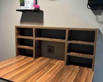 Space Saving Foldable Wall Mounted Table with Shelves, Folding Kitchen Table, Small Space Desk, Minimalist Wall Table