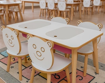 Montessori Table and Chair Set Wooden Toddler Desk Kids Activity Furniture Playroom Study Desk for Children Learning and Play