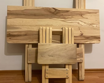 Rustic Foldable Dining Table, Solid Wood Drop Leaf Table, Space Saving Extendable Table, Collapsible Kitchen Table