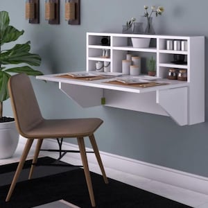 Mesa dobrável de parede com prateleiras, mesa de cozinha que economiza espaço, mesa de jantar minimalista, mesa dobrável para espaços pequenos