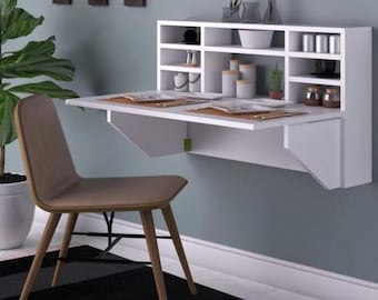 Foldable Wall Mounted Table with Shelves, Space Saving Kitchen Table, Minimalist Dining Desk, Folding Table for Small Spaces