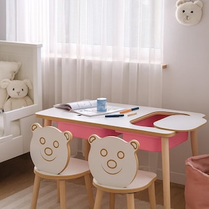 Montessori Table and Chair Set | Kids Study Desk with Toy Storage | Solid Beech & MDF