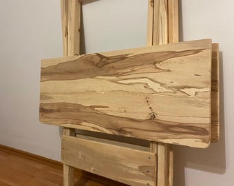 Mesa de comedor plegable artesanal, mesa rústica de madera, mesa plegable, mesa extensible con hojas abatibles, mesa multifuncional