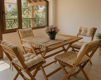 Juego de mesa y sillas plegables de madera, muebles rústicos de patio hechos a mano para espacios pequeños, juego de comedor para cocina y balcón.