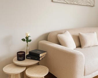 Set of 3 Modern Scandinavian Nesting Tables, Round Coffee Tables, Travertine Look Side Table for Living Room & Small Spaces
