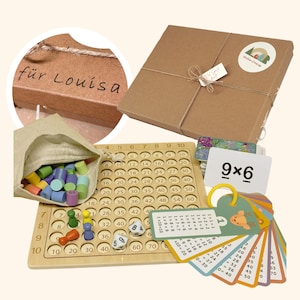 Personalisiert, Rechenfuchs Holz – Einmaleins Lernspiel, 1x1 lernen, Mathe Lernhilfe, Lernspielzeug, Geschenk Einschulung Grundschule