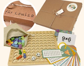 Personalisiert, Rechenfuchs Holz – Einmaleins Lernspiel, 1x1 lernen, Mathe Lernhilfe, Lernspielzeug, Geschenk Einschulung Grundschule