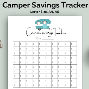 Camper Savings Tracker, Printable, Savings Goal, RV Savings, Travel Trailer, Instant Download, Letter Size 8.5 x 11, A4, A5