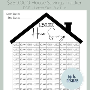 250k House Savings Tracker, Printable, Savings Goal, New House Tracker, 250,000 House Tracker Planner