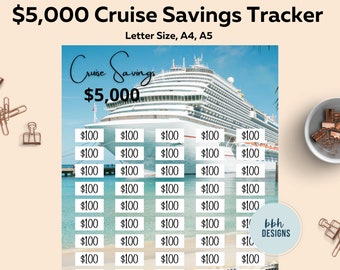 Rastreador de ahorros para cruceros de 5k: Planificador de objetivos de vacaciones (PNG, Carta, A4, A5) (Descarga digital)