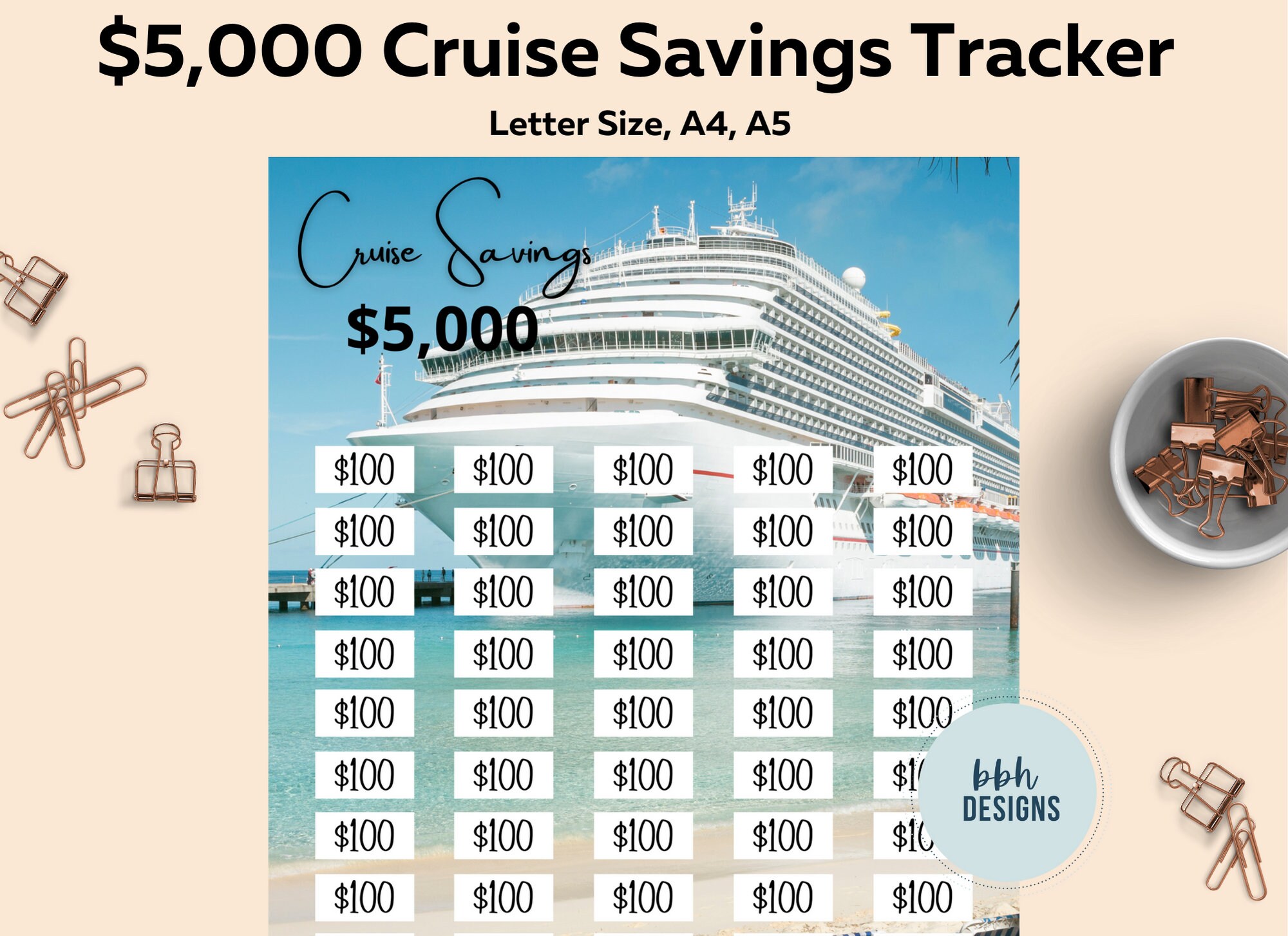 5k Cruise Savings Tracker, Printable, Savings Goal, Vacation Tracker 