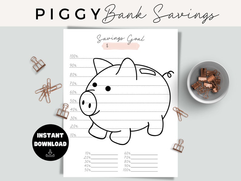 Piggy Bank Savings Tracker, Printable, Savings Goal, Savings Challenge, Planner Insert Template