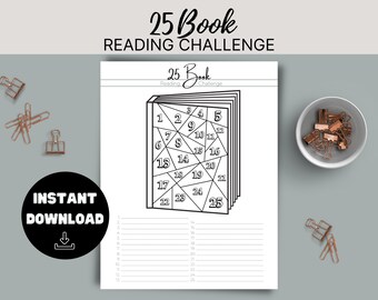 25 Book Reading Challenge Printable: Color-In Tracker (Digital Download)