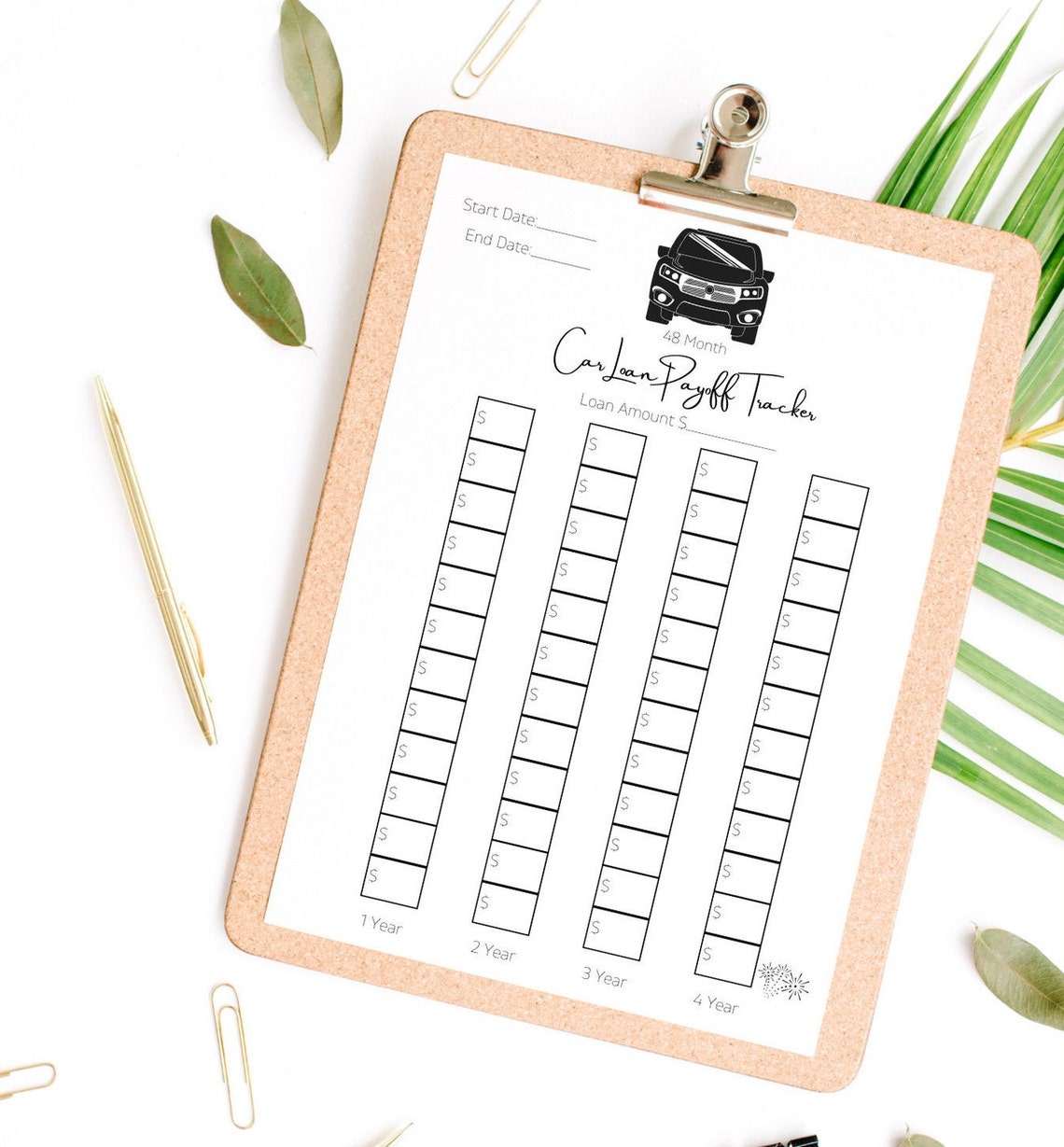 48 Month Car Loan Tracker, Printable, Savings Goal, Car Debt, Letter
