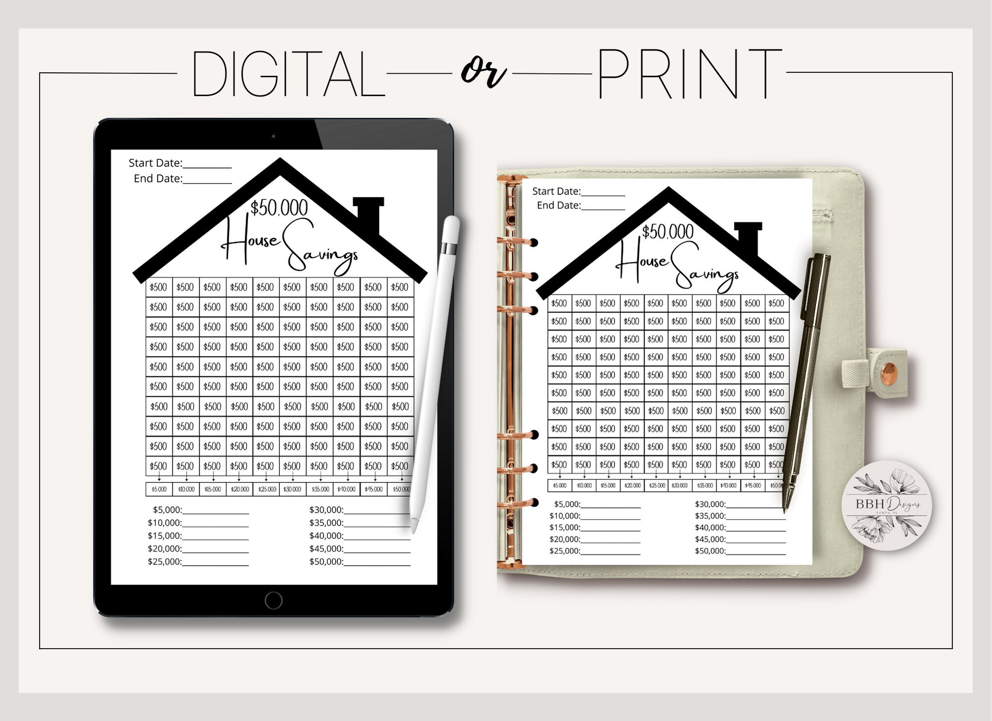50k Savings Challenge House Tracker Printable Money Savings - Etsy Canada