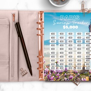 5k Paris Savings Tracker, Imprimible, Savings Goal, Vacation Tracker, Tracker Planner, 5000 travel goal, PNG, Letter Size imagen 3