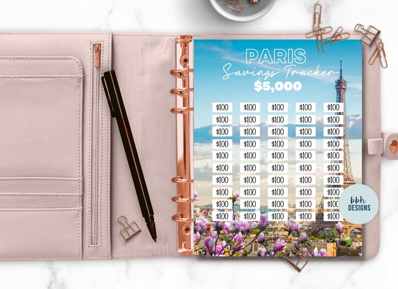 5k Paris Savings Tracker, Imprimible, Savings Goal, Vacation Tracker, Tracker Planner, 5000 travel goal, PNG, Letter Size imagen 3
