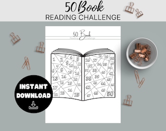 Fun 50 Book Reading Challenge Printable Inserts, Summer Reading, Happy Planner, Color in book log Instant Download Letter Size