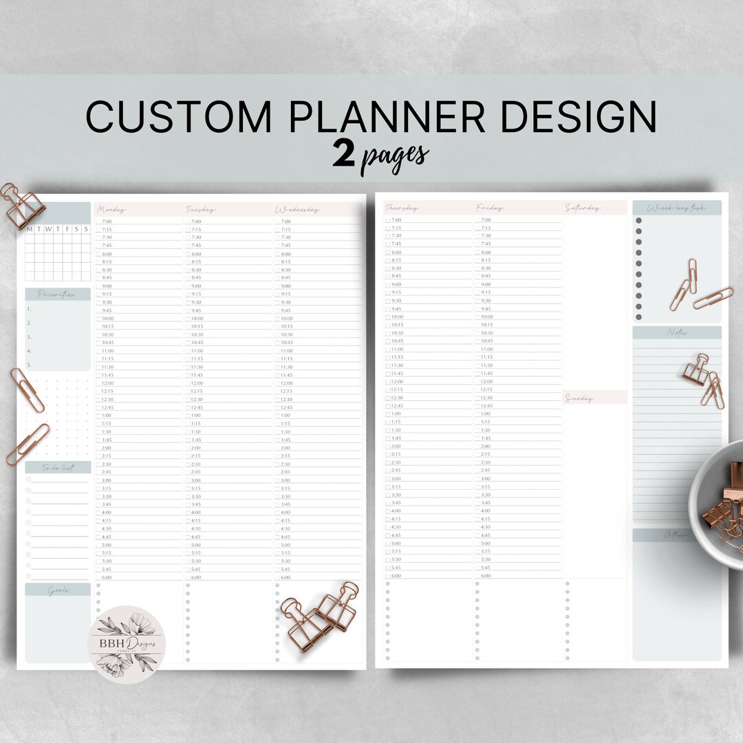 Custom 2-page Planner Design: Personalized Daily &amp; Weekly Organizer ...