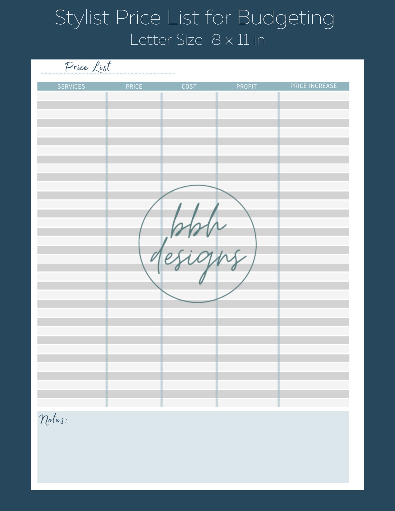 Stylist Price Sheet for Budgeting - Etsy