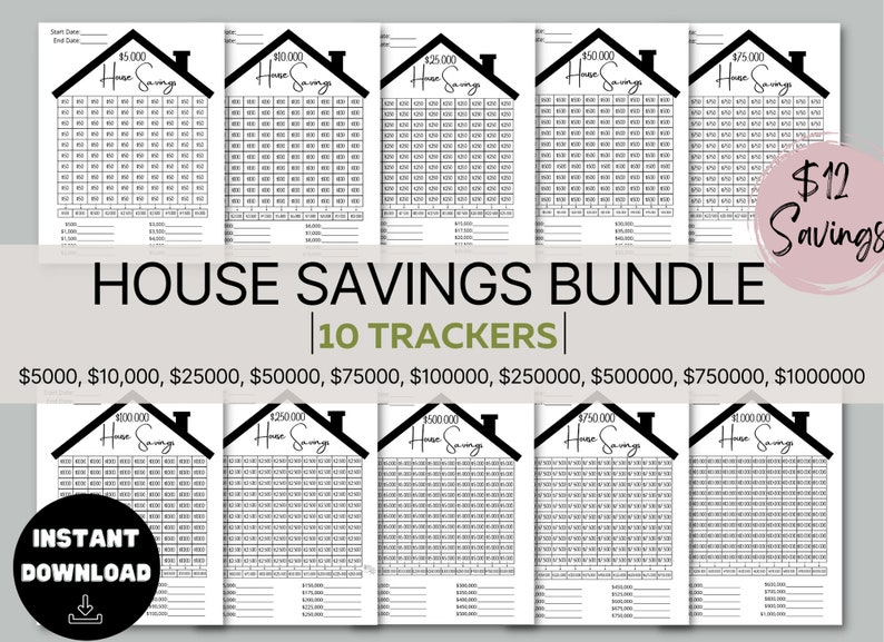 10 House Savings Trackers Instant Download Printable Savings Goal New ...