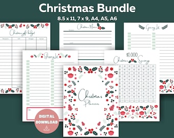 Christmas Planner Bundle: Gift List, Budget, Savings (Digital Download)