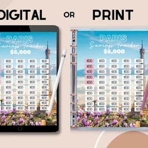 5k Paris Savings Tracker, Imprimible, Savings Goal, Vacation Tracker, Tracker Planner, 5000 travel goal, PNG, Letter Size imagen 2
